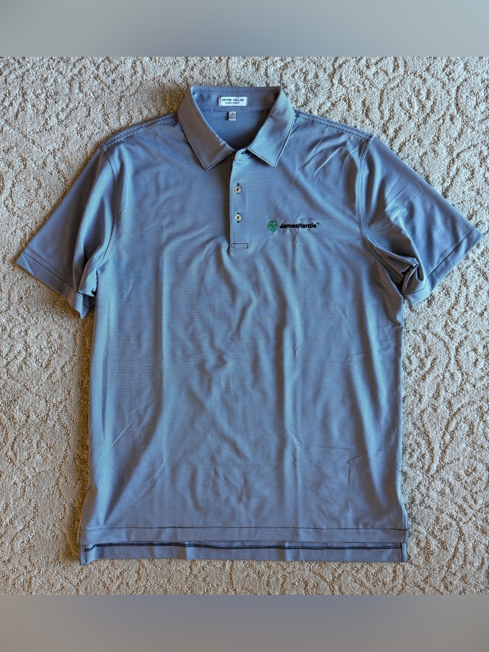 Peter Millar Large Summer Comfort Blue White Striped Performance Polo